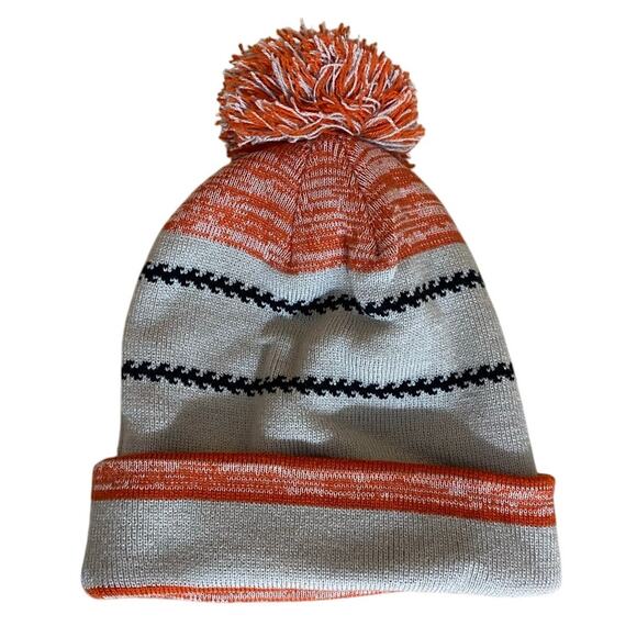 Bobcat Unisex Knit Beanie OS Orange White Pom Pom Top - Picture 4 of 5
